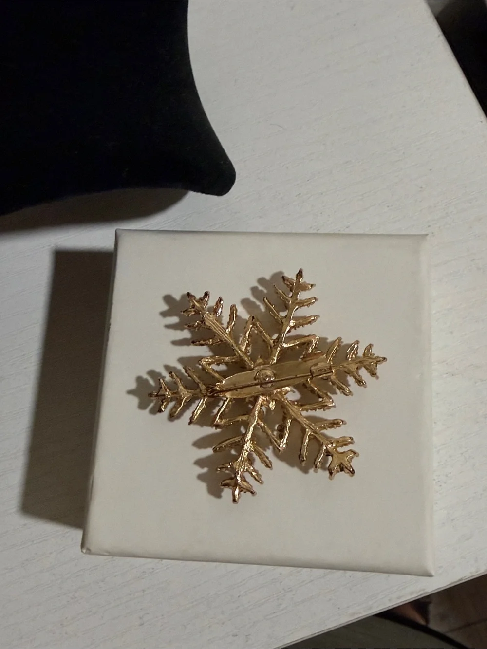 Gold Snowflake Brooch with Red and Green Crystals